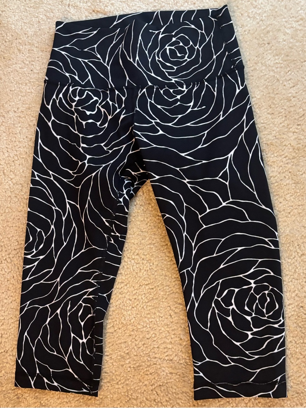 lululemon athletica Black Leggings with White Rose Line Print